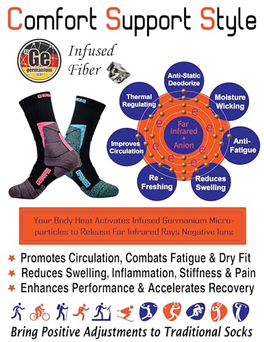 Women's Compression Hiking Socks Boot Socks w/Anti-Stress-Moisture Wicking Germanium & Coolmax Mild-Compression 1/2 Pairs3