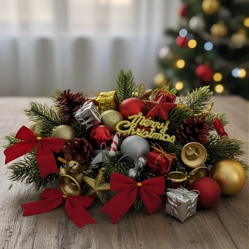 Image of Crackles Christmas Decoration Gift Set (15 Pcs) | Mixed Ornament Combo with Balls, Gifts & Santa | Festive Christmas Tree Decoration Kit for Home, Office & Party Decor