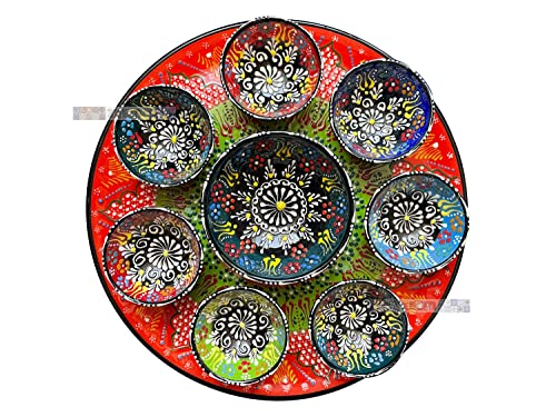 Turkish Ceramic Dinnerware Set, Breakfast Serving Orange Platter, Snack, Chip & Dip Tapas, Handmade Nuts Dishes, Gift for Xmas, Chefs Gift