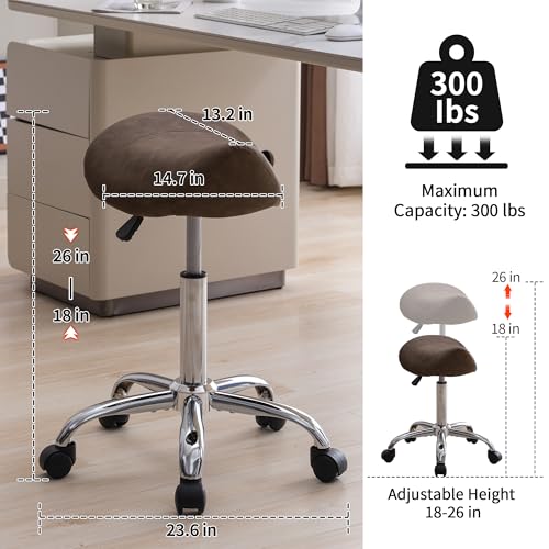 Image of FIRAVOE Saddle Stool, Swivel Saddle Stool with Wheels, Adjustable Rolling Stool 18 inch-26 inch, Faux Leather Rolling Stool for Salon, Massage, Clinic, Lab, Office (Tan, 1PCS (18 inch-26 inch))