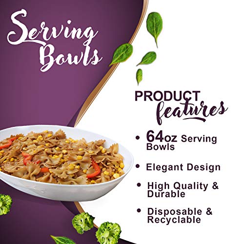 Elegant Disposable Plastic Serving Bowl 24 Pcs - 64 Oz Heavyweight Fancy Large Oval White Salad Bowls – Reusable Snack Bowl Party Set For Wedding, Christmas, Thanksgiving, Birthday & All Occasions #TOP1