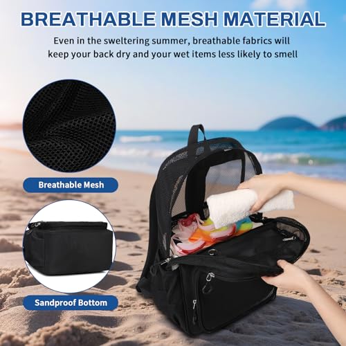 Mesh Backpack for Girls Boys Kids, Heavy Duty Mesh Bookbag, Net Backpack See Through for School,Beach,Swimming,Work,Travel (Black)4