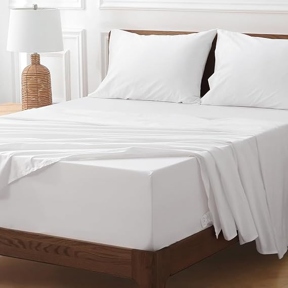 HYPREST Extra Deep Pocket Queen Sheets 18-24 Inch, 100% Cotton Percale 4pc