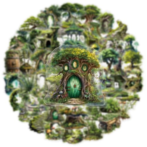Image of 50 Pieces Natura Themed Transparent Stickers for Scrapbooking, Self-Adhesive Scrapbooking Stickers Supplies Journal Stuffers for Adult Card Making Letters DIY (Green)