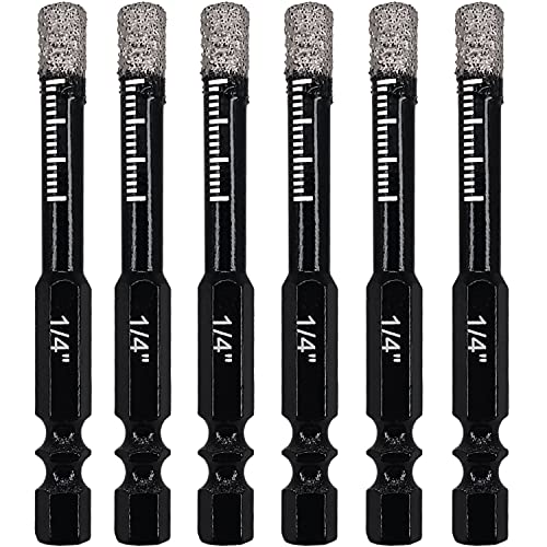 Hymnorq 6pc 1/4 Inch Dry Diamond Drill Bit Set for Porcelain Tile & Glass