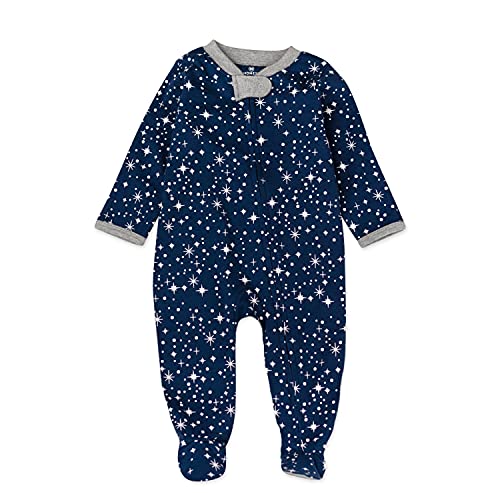 Image of HonestBaby Baby Boys Play Footed Pajamas One-piece Jumpsuit Zip-front Pjs Organic Cotton For Unisex And Toddler Sleepers, Twinkle Star Navy, Newborn US