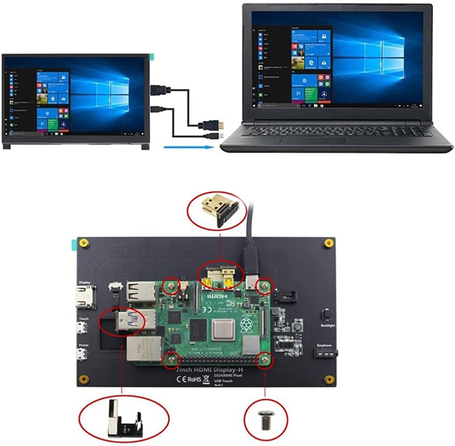 7 inch Touchscreen Monitor LCD HDMI Display Monitor 1024x600 HD IPS HDMI Display Compatible with Raspberry Pi 3B+/4B with Stand-H Drive-Free