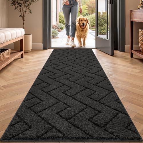 Image of hicorfe Dirt Trapper Door Mat 24 inchx71 inch,Non-Slip Backing Front Back Indoor Doormat,Washable Welcome Inside Entrance Mat,Low Profile Stain Resistant Absorbent Floor Mats for Entryway