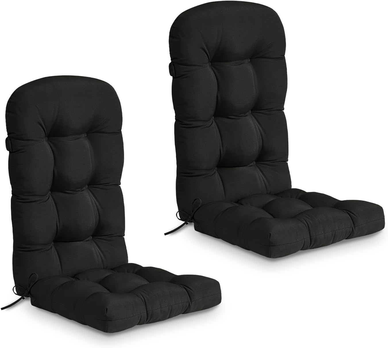 downluxe Water-Resistant Adirondack Chair Cushions, Indoor/Outdoor Chair Cushions Set of 2 with Adjustable Ties, Tufted High Back Patio Chair Cushions, 4.5" Thick Padding, Black