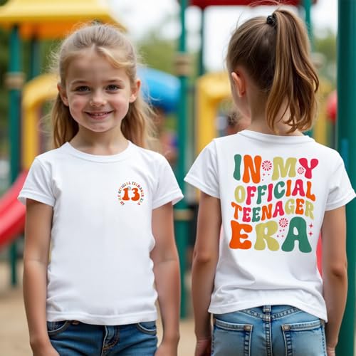 Image of CM C&M WODRO in My Official Teenager Era Shirt for Girls 13th Birthday Party T-Shirt Kids 13 Year Old Short Sleeve Tee Tops