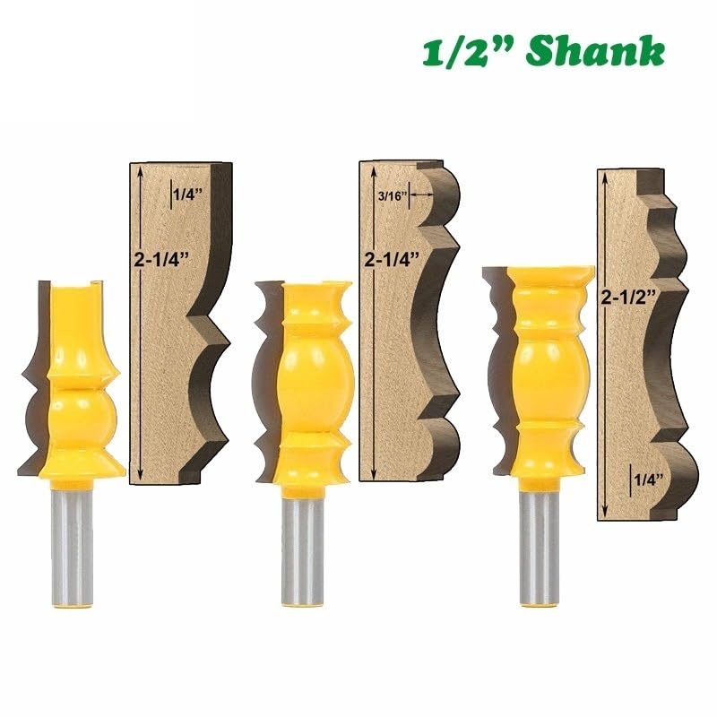 3 brocas de 12 mm y 1/2" for moldura de corona, fresa de corte for carpintería, espiga for herramientas de madera MC03115(12.7mm shank)