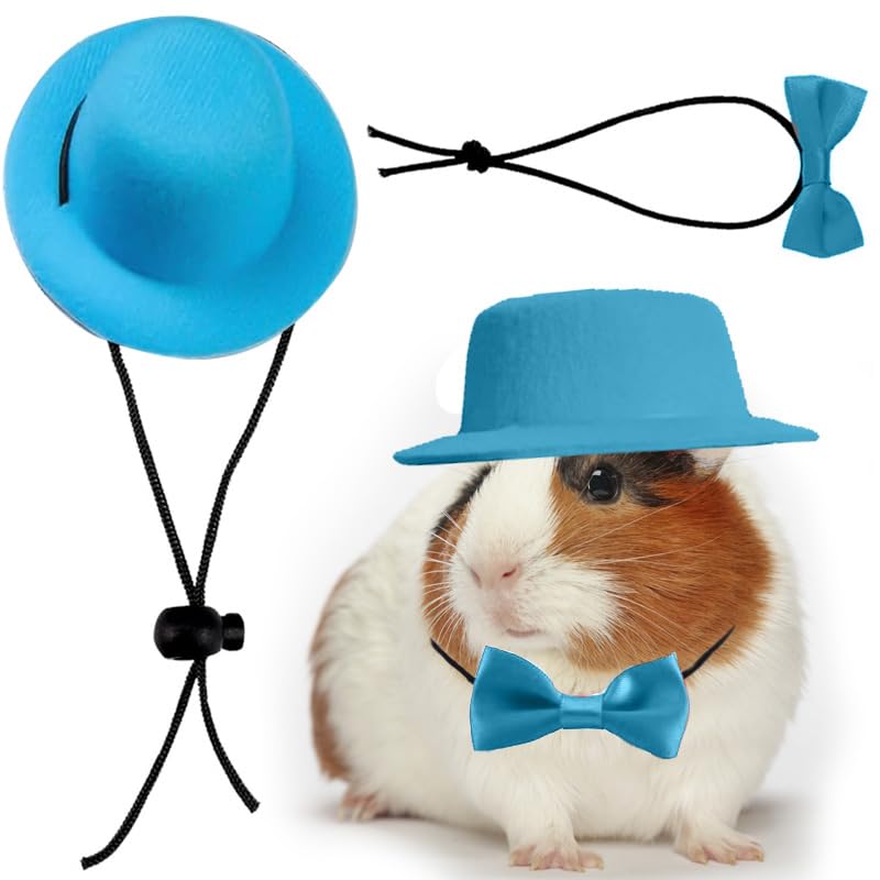 HOKABLE 2pcs Guinea Pig Clothes Small Animal Bow Tie Pet Hat Costume Set Role Play Cute Pet Hat Bow Tie for Hamster Guinea Pig Rabbit Chinchilla