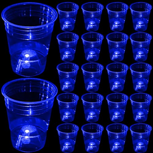 Glow in The Dark Blue Party Cups 40 Pack (16 oz) - LED Light Up Plastic Cups for Birthday Weddings Pool Parties Beach Decorations, Reusable Drinking Cups for Club Events & Nightlife Supplies