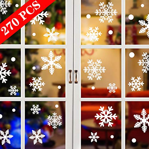 Tuopuda Weihnachtssticker 270 Stück Schneeflocken Fenstersticker Weihnachten PVC Statisch Haftende Aufkleber Türaufkleber Weihnachtsdekoration für Türen,Schaufenster, Vitrinen, Glasfronten und mehr