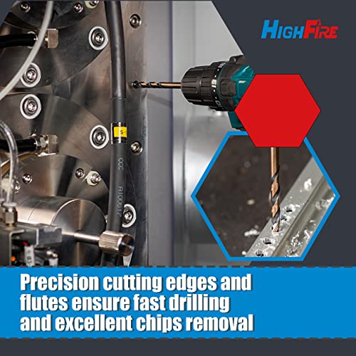 Highfire 29 Pcs Mechanist Drill Bit Set, M2 Hss Heavy Duty Mechanic Drill Bit Kit With Black And Gold, 3-Flat Twist Drill Bit Set #TOP1