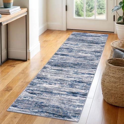 2x6 Navy Blue Gray Neutral Multi Modern Abstract Runner Rug for Hallways, Super Soft Hallway Decor Kitchen Rugs with Non-Slip, Non-Shedding Washable Rug for Entryway Bedroom Indoor