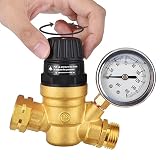 BRIGHTDECK RV Water Pressure Regulator, Lead-Free Brass Adjustable Handwheel with Gauge & Inlet Screened Filter, Universal for RV Camper Travel Trailer Home Plumbing