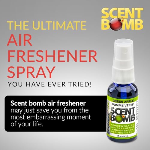 Image of Scent Bomb Air Freshener Spray, Long-Lasting Odor Eliminator - Effective Deodorizer for Home & Car, Fresh Room Spray for Kitchen, Bathroom & Smell Neutralizer - 1 oz Pack of 4, Green Apple Scent