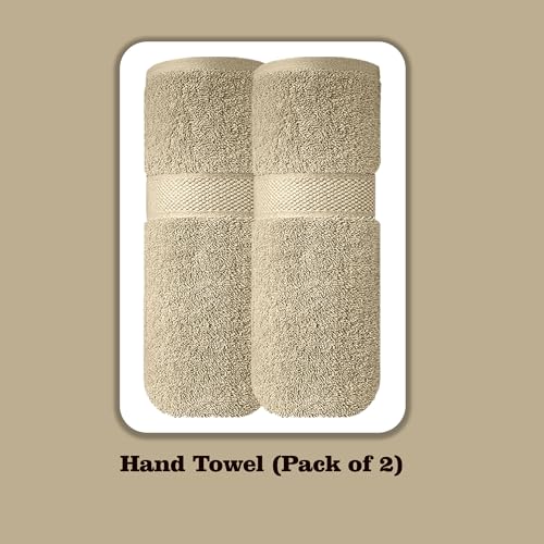 Image of Sulfar 100% Combed Cotton, Quick Drying Highly Absorbent, Luxury Hand Towel Set (Pack of 2, 40 X 70 cm) Beige