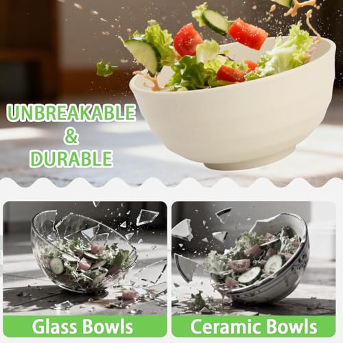 Image of Large Wheat Straw Bowls Set of 6, 60 OZ Unbreakable Serving Bowls, Microwave Safe & Dishwasher Safe, Perfect for Salad, Fruit, Cereal, Soup, Ramen, Family Meals, Beige