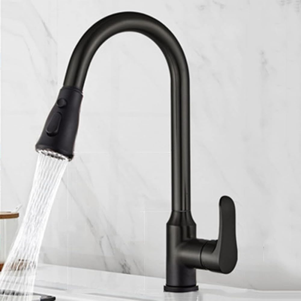 Robinet d'évier de cuisine 3 fonctions à douchette extractible eau chaude et froide