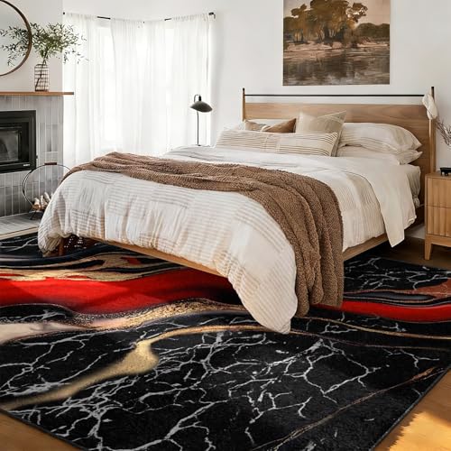 Tapete para Sala 5x6ft Rojo Negro Dorado miniatura 2