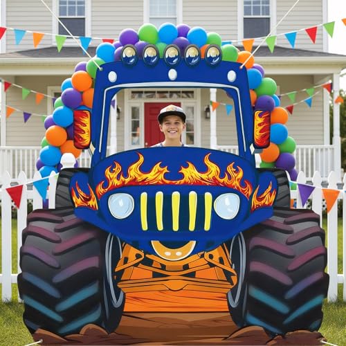 Fondo fotográfico monster truck azul grande para fiestas miniatura 4