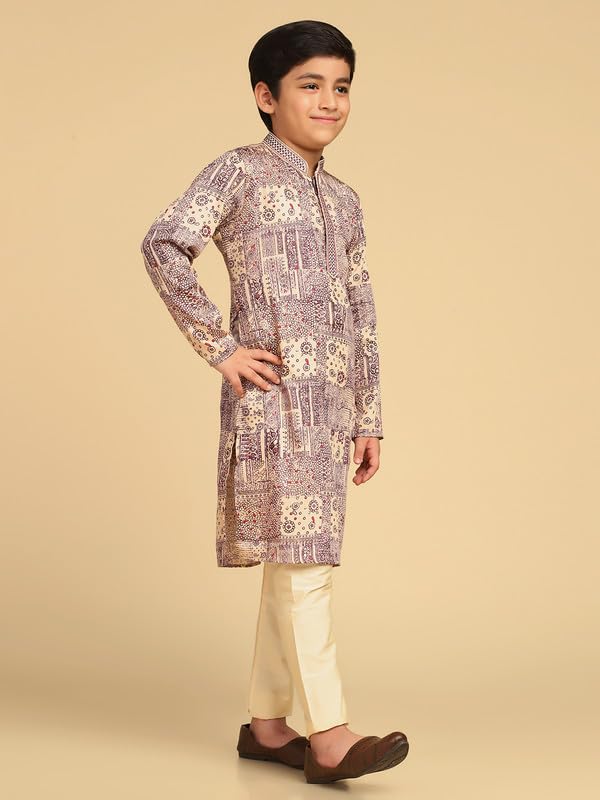 Kisah Boys Kurta | Cotton Blend Foil Print Ethnic Wear For Kids Wedding And Occasions-Kk-1035-9-10 Years Magenta