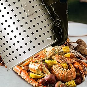 Creole feast sbk0801 80 qt seafood boiling kit with strainer outdoor seafood boil pot and basket with 100000 btus propane burner and 10 psi regulator black silver  urban country home decor