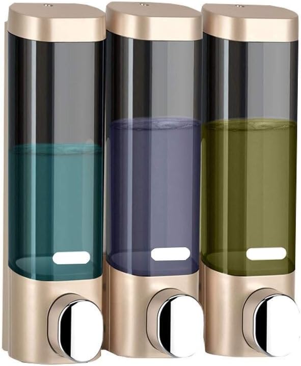 Soap Dispenser Hand Sanitizer Bottle Lotion Dispenser Soap Box Three-Room Soap Box and Shower Toilet Bathroom Wall-Mounted Hand Sanitizer Box 3 Liquid Dispenser Soap Bottle(Gold)