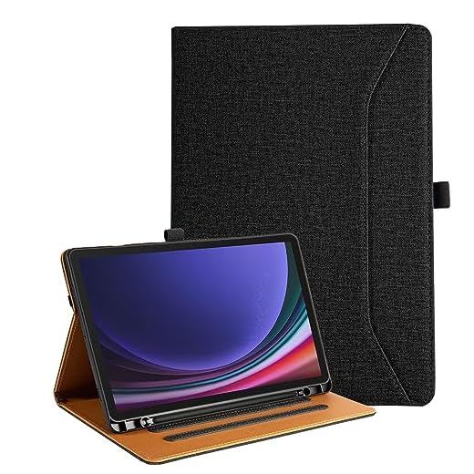 Vakarey Capa para Samsung Galaxy Tab S9 Fe 10,9 polegadas/Tab S9 de 11 polegadas com suporte de caneta S Capa para tablet para Galaxy S9 Fe 5G, preta