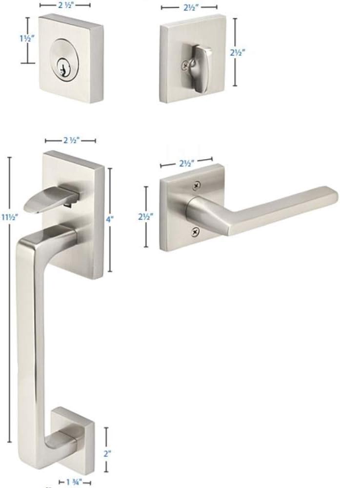 Emtek 4820 Baden Single Cylinder Keyed Entry Brass Modern Handleset with Helios Levers (Left Handed, Satin Nickel)