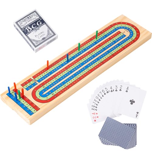 Cribbage Board Game Set - Complete Cribbage Kit for 2-4 Players - Includes 9 Pegs, Deck of Playing Cards & Continuous 3 Track Board - Perfect for...
