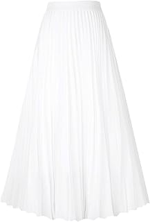Women's High Waist Pleated Skirt A line Swing Midi Skirt