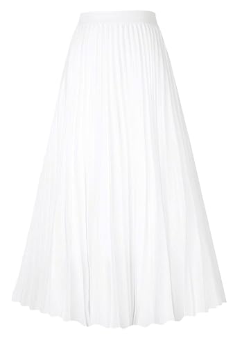 Women's High Waist Pleated Skirt A line Swing Midi Skirt