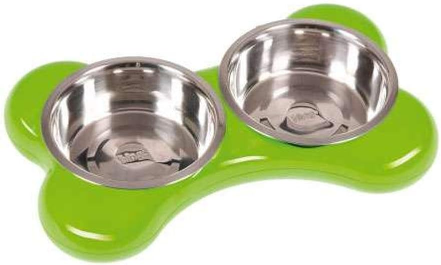 Hing Bone Non Slip Dual Dog Feeding Station with Removable Bowls, Large, Green