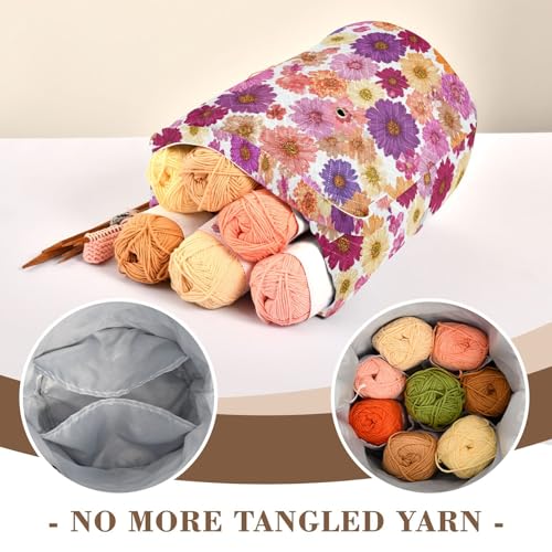 Image of Tatenale Crochet Bag Yarn Bag Knitting Project Bag with Pockets and Handle Portable Yarn Storage Organizer Tangle Free 8.3x11 InchRed Purple Yellow Daisy06
