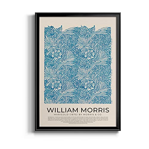 William Morris Wall Art Collection Décor Blue marigold illustration (1875) Premium Framed Modern Art Print Artwork - Ready to Hang for Home and Office