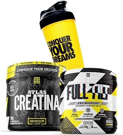 Full Tilt Pré-treino - 150g + Atlas Creatina - 90g + Coqueteleira...