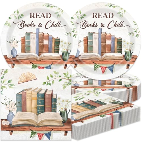40pcs Book Themed Birthday Decorations Book Birthday Party Tableware Included Disposable Plates...