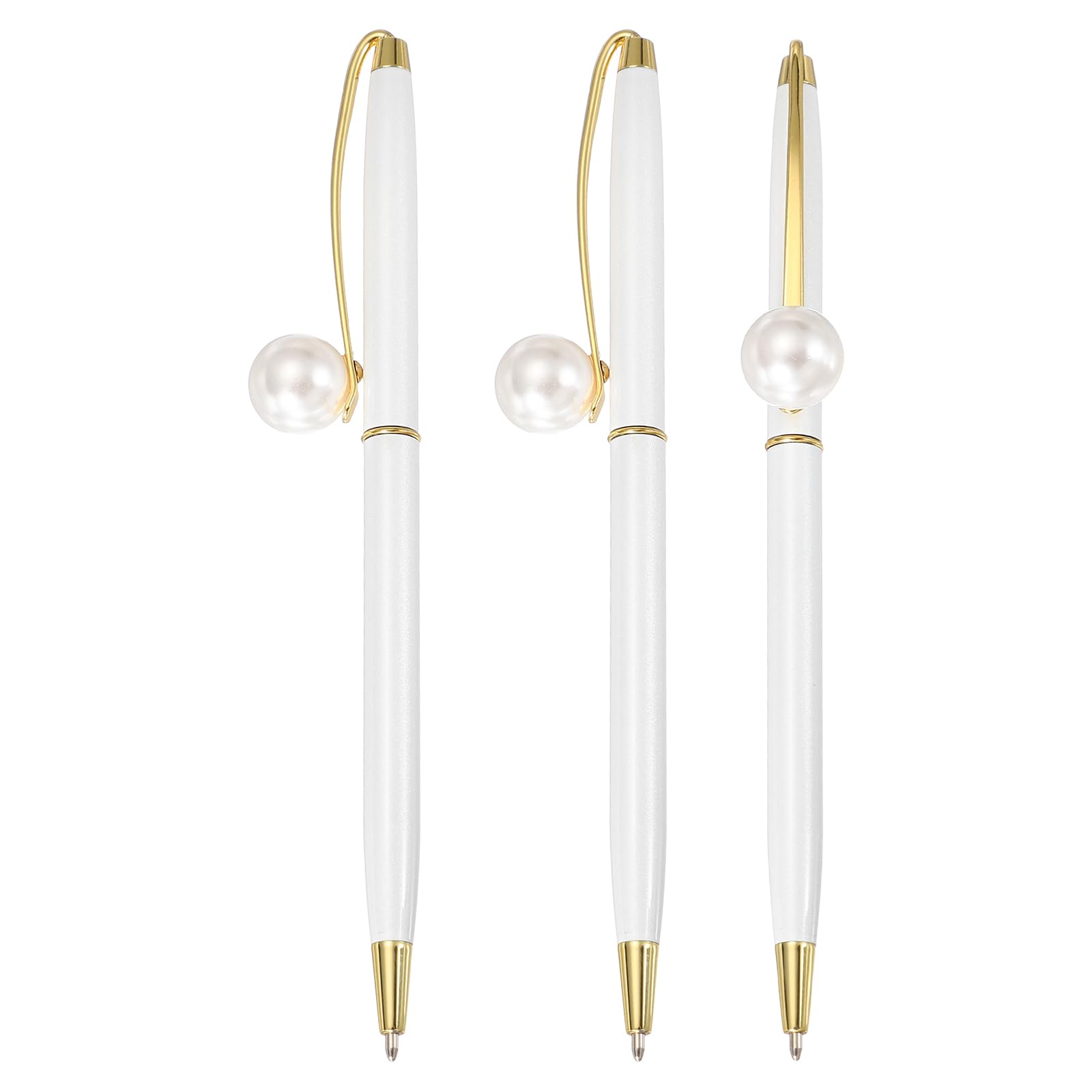 PATIKIL Pearl Decorative Metal Ballpoint Pen, 3Pcs Pearl Ballpoint Ball Pen 1.0mm for Wedding Note Taking Journaling Gift Office, White