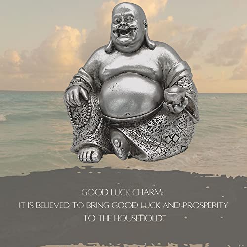 Estatua Buda Feliz Risueño Feng Shui 6 Pulgadas Plateada miniatura 6