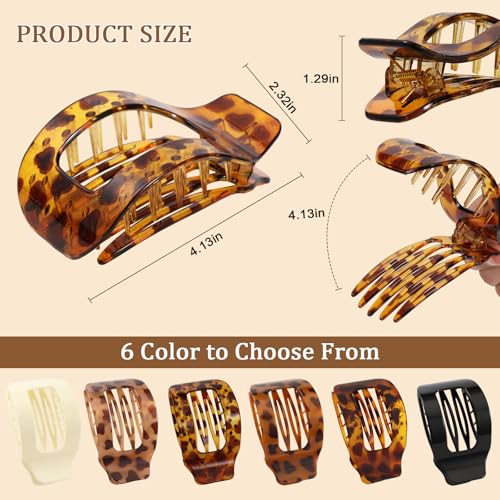 Image of 6 PCS Flat Hair Clips for Women, Large French Flat Claw Clips for Thick Thin & Curly Hair, Strong Hold Non Slip Leopard Print Jaw Clips Hair Accessories for Girls Valentine's Day Gifts, Tortoise