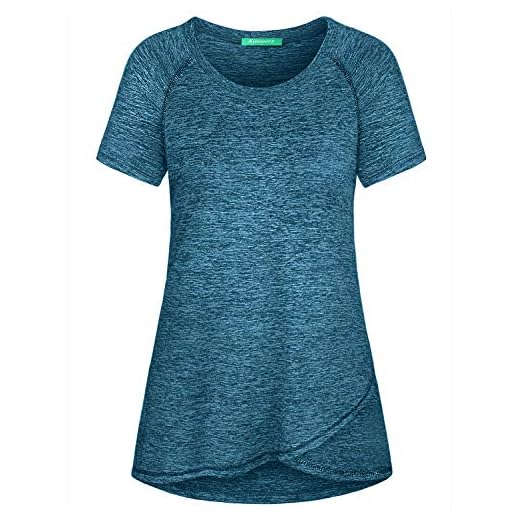Kimmery Tunic Tops for Leggings for Women,Short Summer Lightweight Athleisure Wear Seamless Sleeves Loose Shirts Wicking Elastic Workout Stylish Tees Comfortable Leisure Slouchy Carefree Blue Large