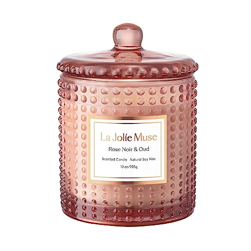 La Jolíe Muse Wild Rose Scented Candle, Natural Wax Candle with Floral Aroma, 75 Hours Long Burning, Glass Jar for Gift and Home Decor