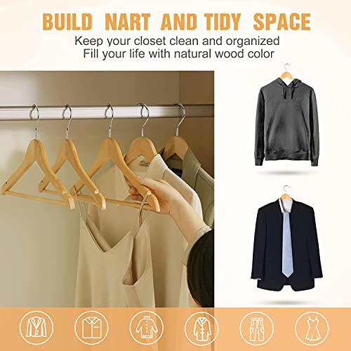 Image of Wooden Hanger Premium Wood with 360 Swivel Hook and Precisely Cut Notches for Dress Clothes, Coats, Jackets, Pants, Shirts, Skirts Hanger (Natural Hanger, 10)