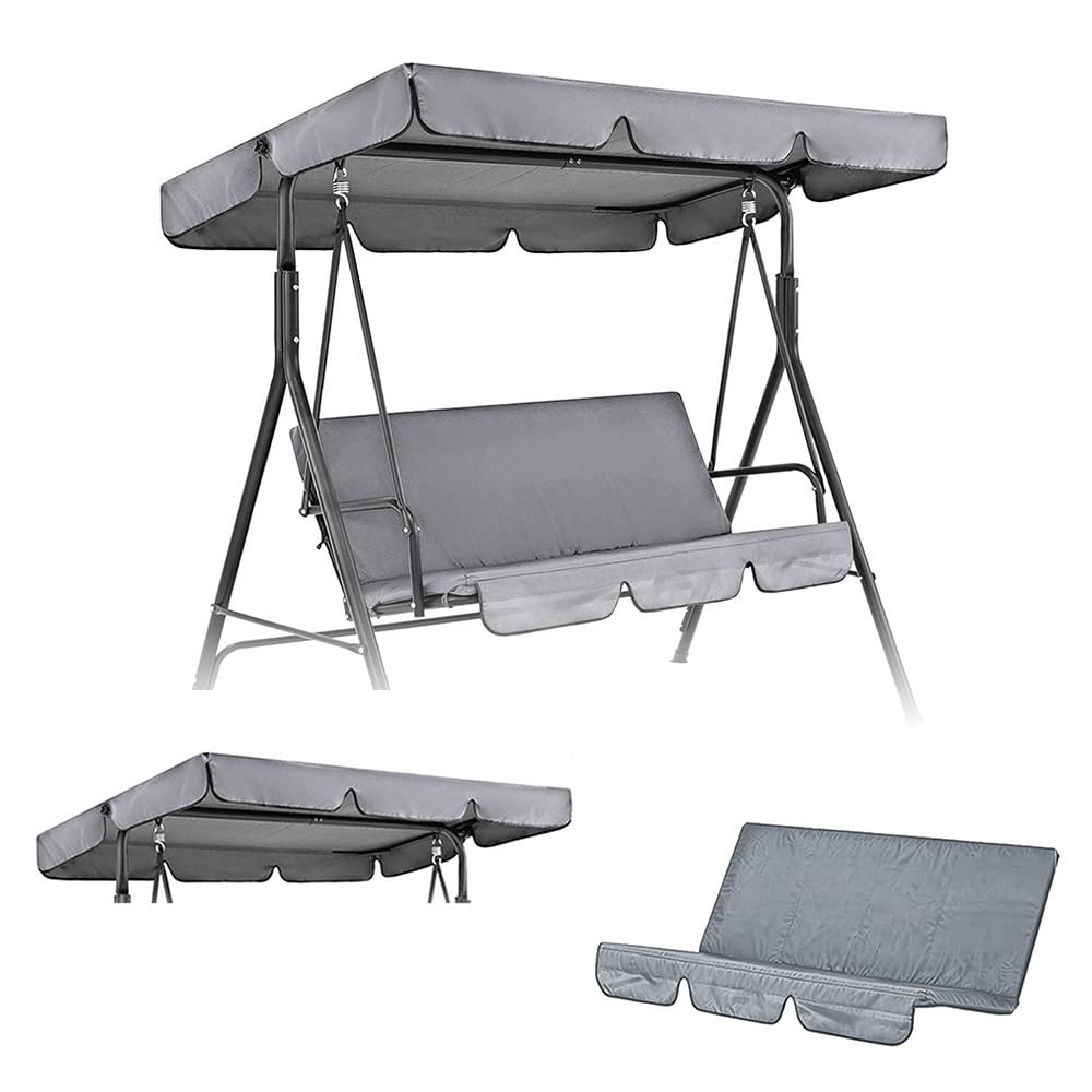 SMCMGECEUZ Patio Swing Canopy Replacement Cover Set Porch Swing Canopy Cover Set, Outdoor Swing Top Covers Waterproof Swing Cushion Covers 210D Oxford Cloth(Gray,249x185cm(98x73in))