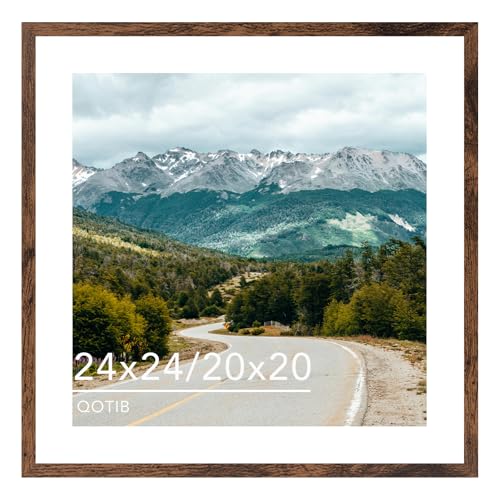 QOTIB Wood 24x24 Picture Frame with 20x20 Mat Deep Brown Display 20x20 with Mat or 24x24 without Mat Wood 24 by 24 Photo Frame 24 x 24 Frame for Wall Hanging Display Deep Brown