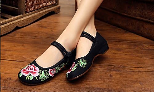 Tianrui Crown Chinese Embroidered Floral Shoes Women Mary Jane Flat Ballet Cotton Loafer Black | Image 3