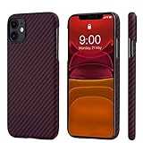 pitaka Magnetische Hülle Kompatibel mit iPhone 11 (6,1') MagEZ Case Handyhülle Aramidfaser Schutzhülle, Schlank, Ultra Leicht, Robust und Stabil- Schwarz/Rot(Köperbindung)